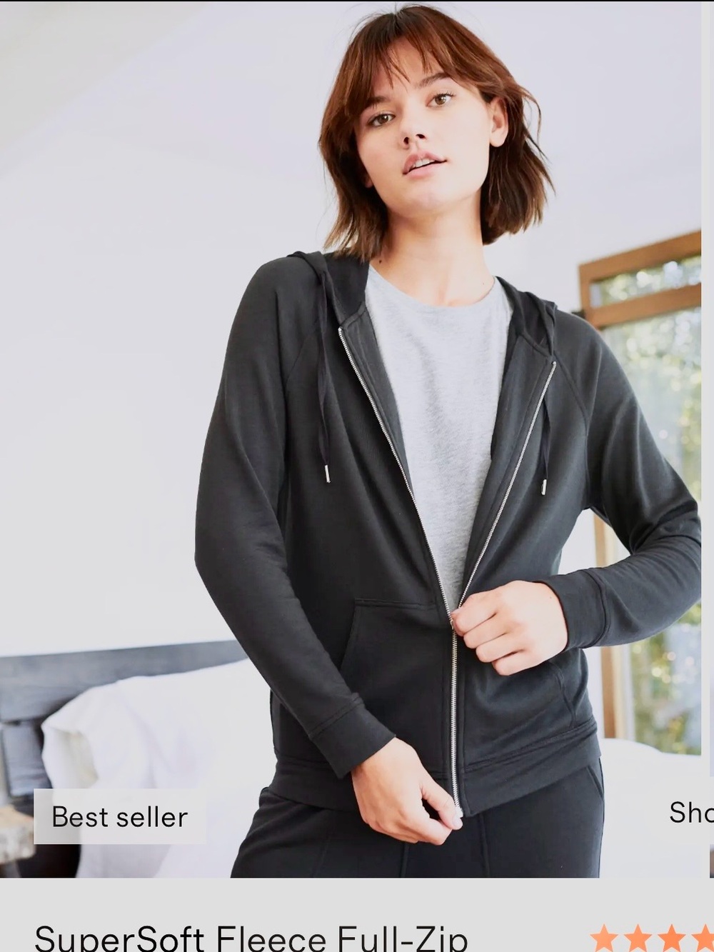 Quince Super Soft Fleece  Full-Zip Hoodie -Black Size Large